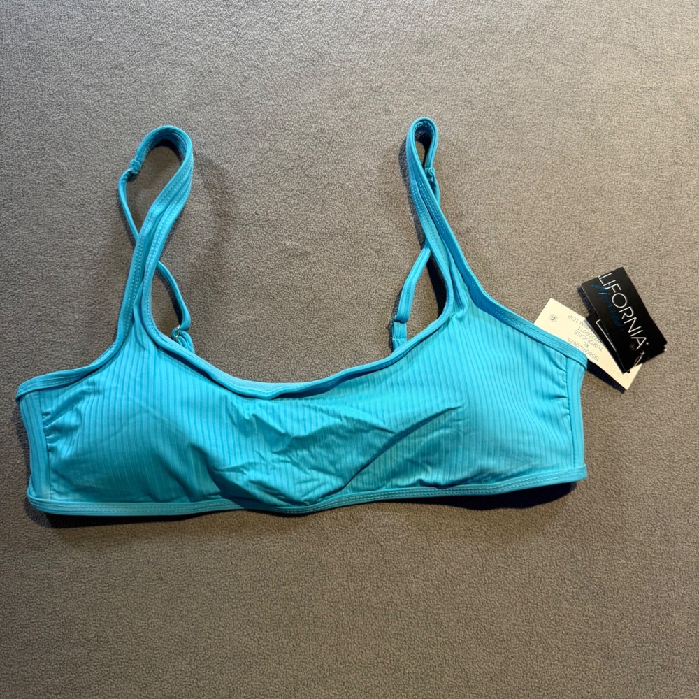 California Waves Womens Turquoise Ribbed Scoop Neck Bikini Top XL CW22099TT
